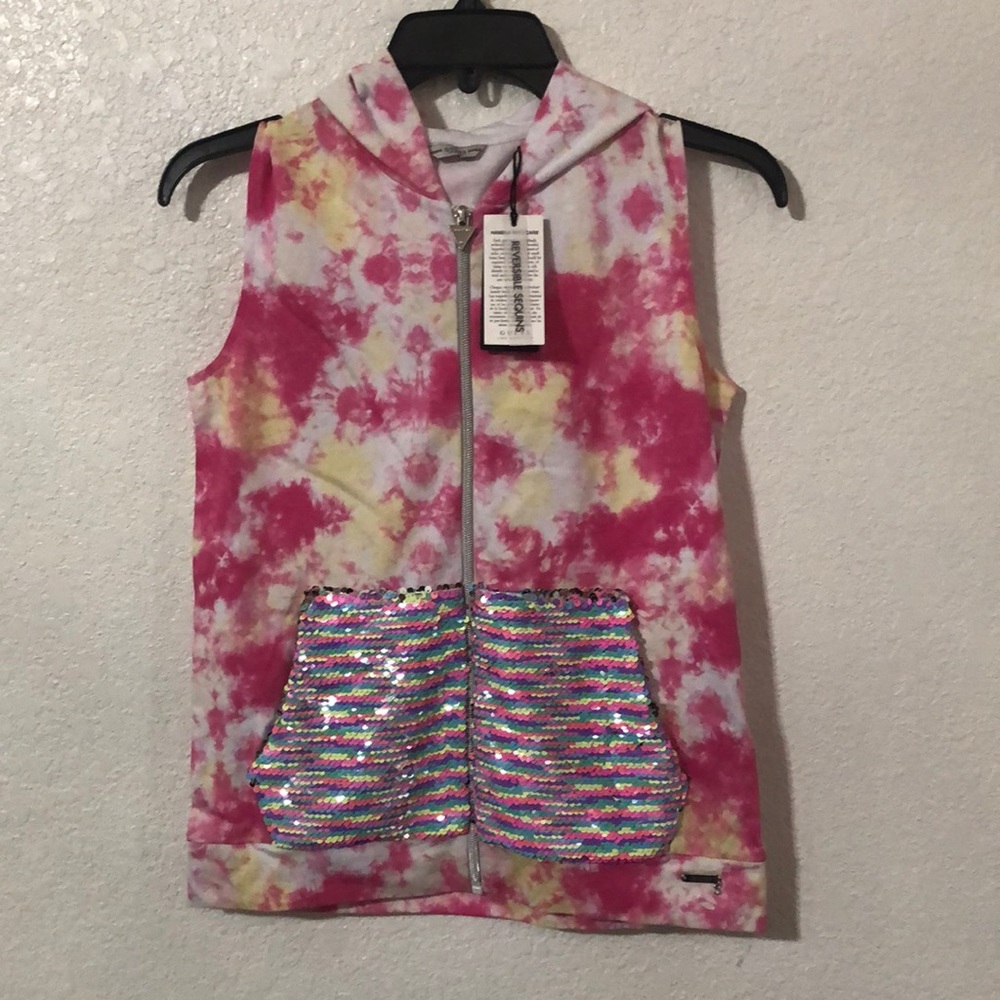 Guess Big Girls Cotton Sequin -Pockets Tie-Dyed Hoodie Sweater